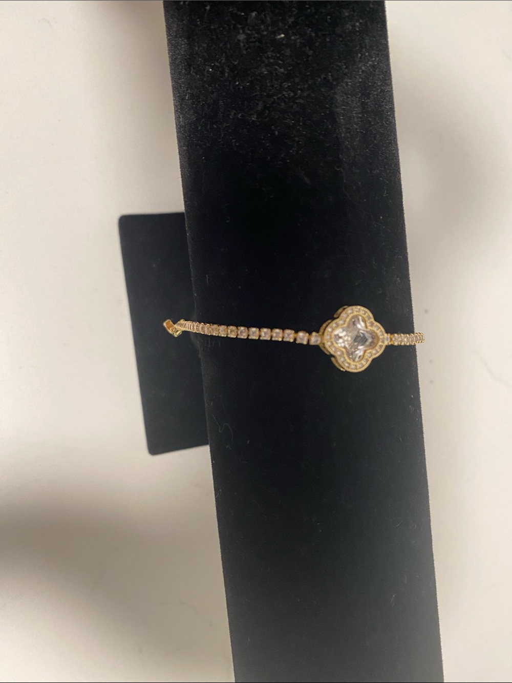 Gold-Tone Clover Crystal Tennis Bracelet - Women's Jewelry